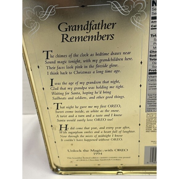 1994 Vintage Unlock The Magic With Oreo Grandfather Remembers Christmas Tin USA - Picture 9 of 10